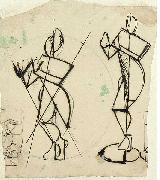 Theo van Doesburg Two sketches of Krishna playing a flute, seen from the front. France oil painting artist